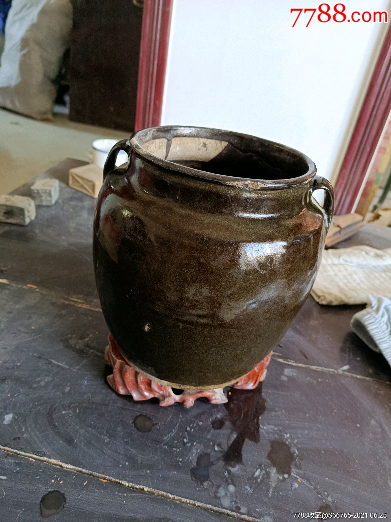 民国开片黄釉冰裂纹罐￥668品99怀旧明朝老茶叶末釉双耳炉￥508品