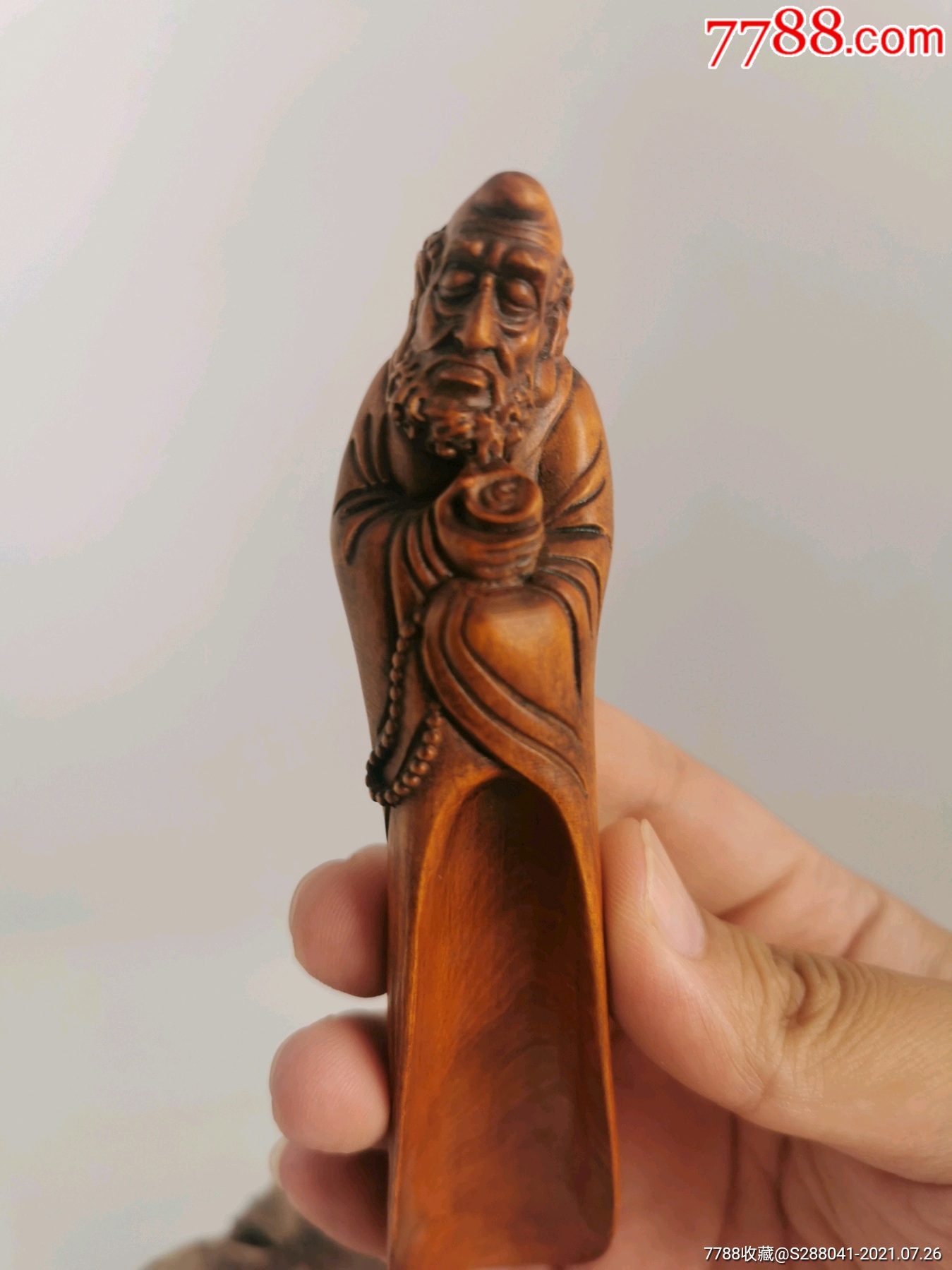 手工老黄杨木雕达摩收藏品_官二收藏【7788香炉】