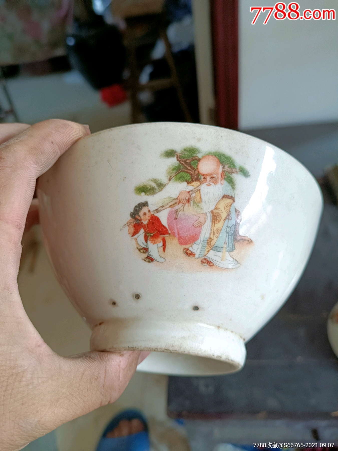 怀旧老寿星人物三画片碗