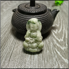 綠白獨玉小觀音吊墜