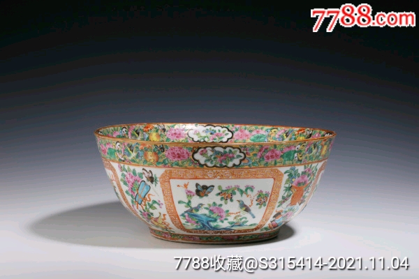 清中晚广彩开窗花鸟纹大碗__【7788旧书网】