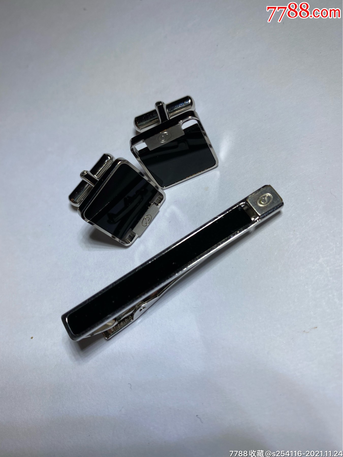 日本制领带夹袖扣黑曜石镶嵌领带夹6*50mm袖扣16mm重16克特价198包邮a