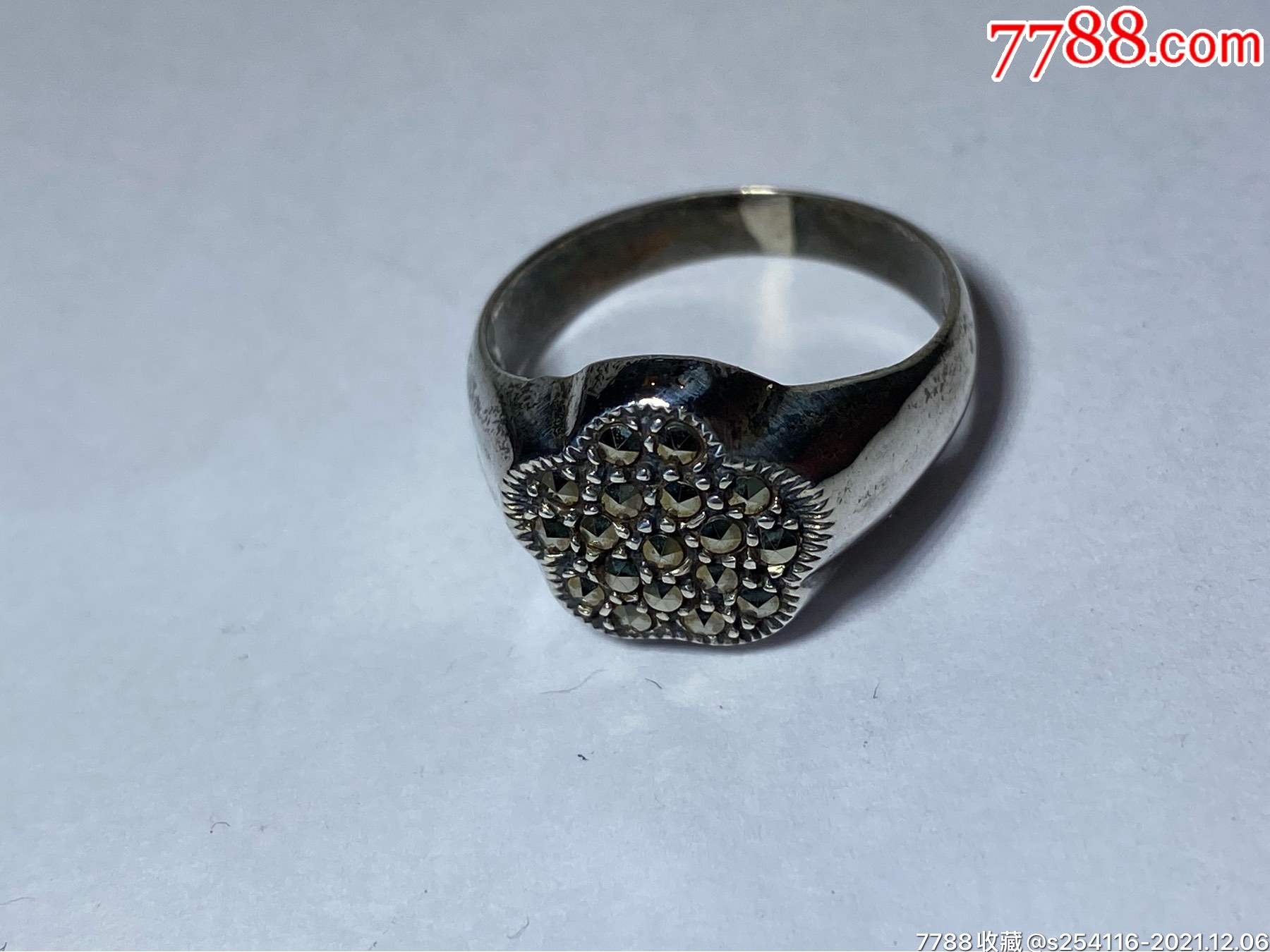 日本传统工艺手工银饰黑钻镶嵌戒指纯银925保真17号重4克戒面宽12mm