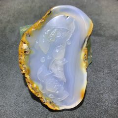 重器天然馬達(dá)加斯加原皮瑪瑙雕刻蓮年有魚牌子一塊，