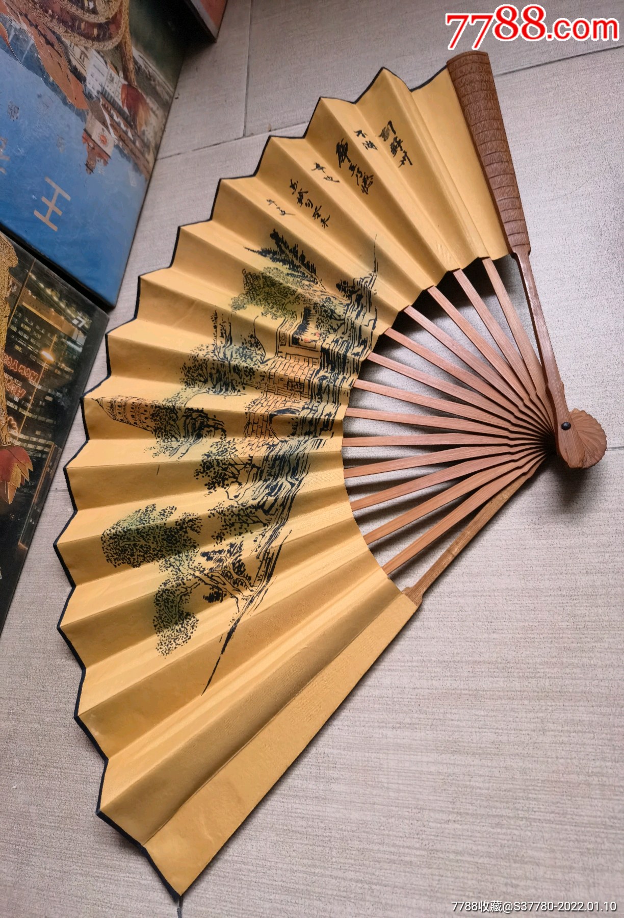 老扇子有瑕疵具体看图-木屏风-7788根雕收藏