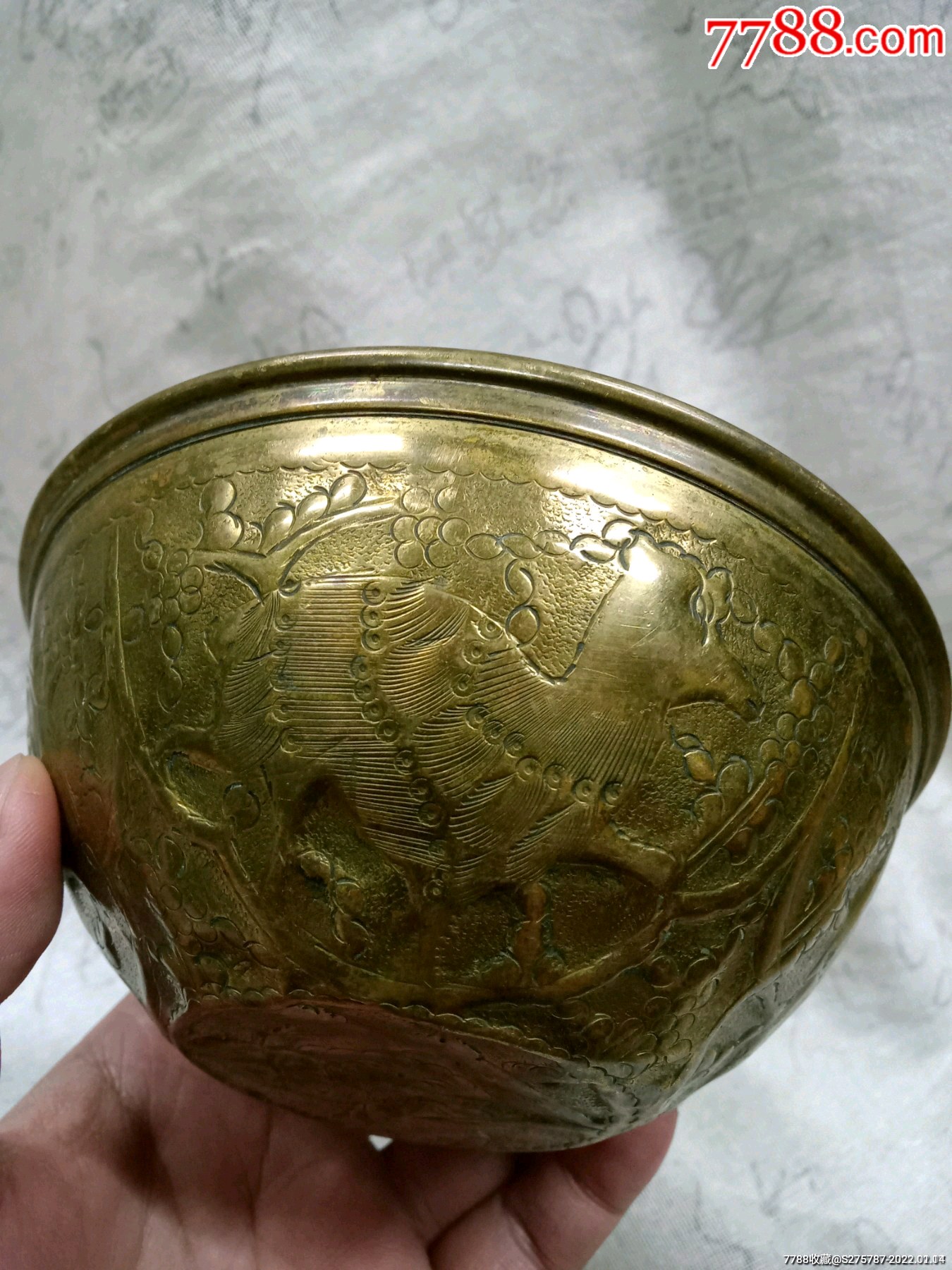 真品清末-黄铜质锤叠瑞兽纹碗铜碗_价格225元_第1张