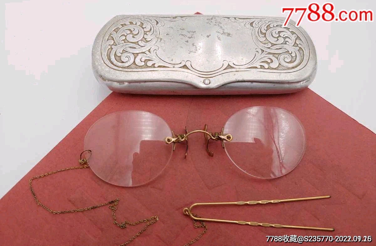 西洋收藏包金夹鼻老眼镜目测约老花 50度左右19世纪欧洲贵族老花镜老