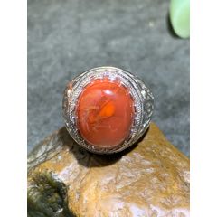 精美南紅瑪瑙柿子紅活口霸氣男戒一枚！