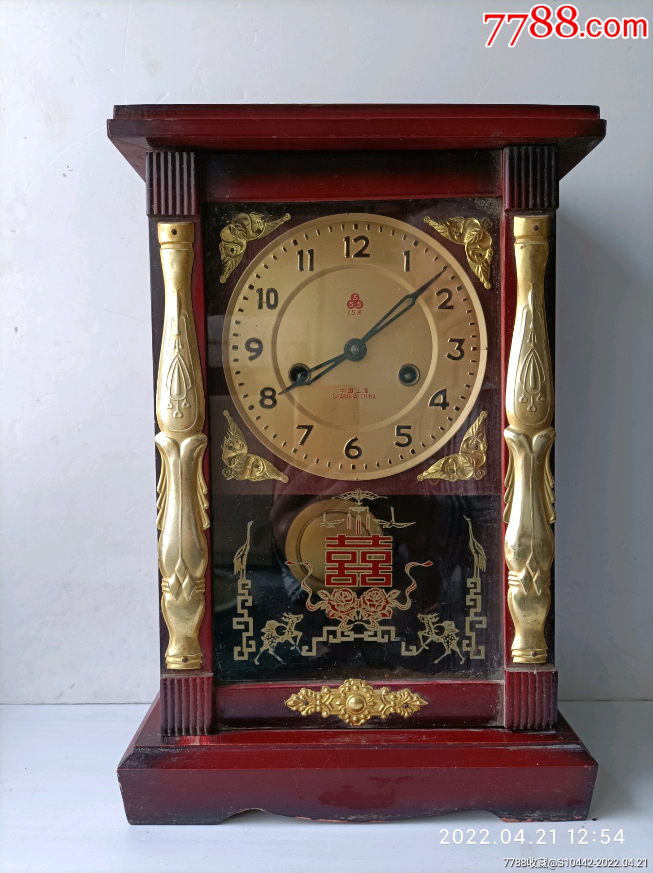七八十年代上海产三五牌金双喜版老座钟