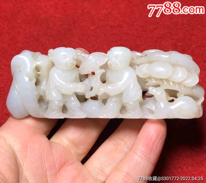 明代和田白玉福禄寿童子笔架摆件-和田玉-7788红宝书