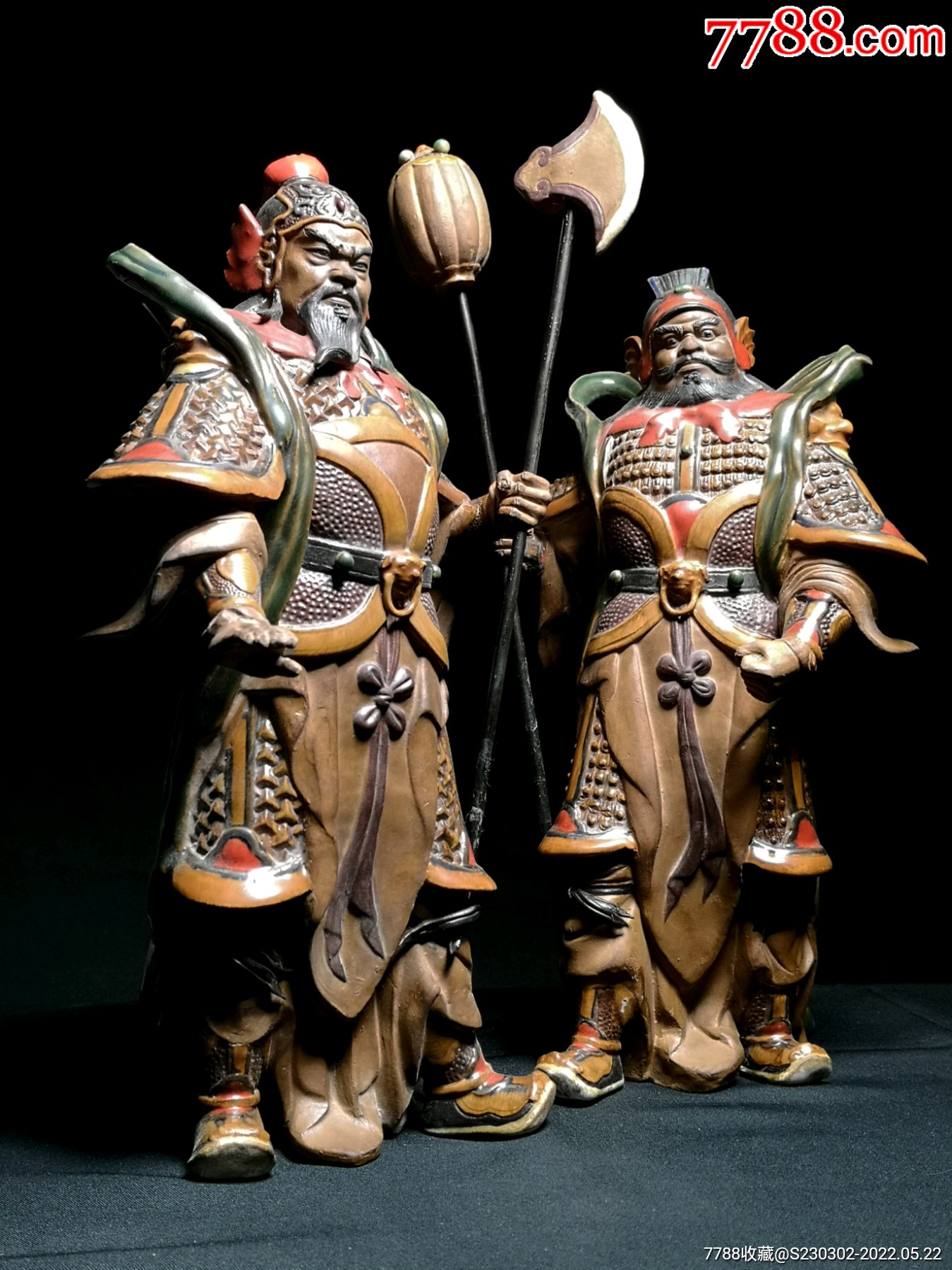 石湾窑陶瓷门神摆件尉迟恭秦叔宝