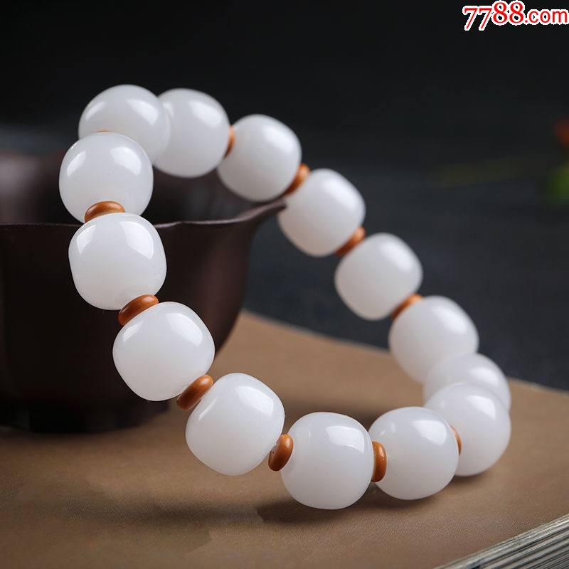 新疆羊脂白金丝玉老型珠手串_价格8元_第1张