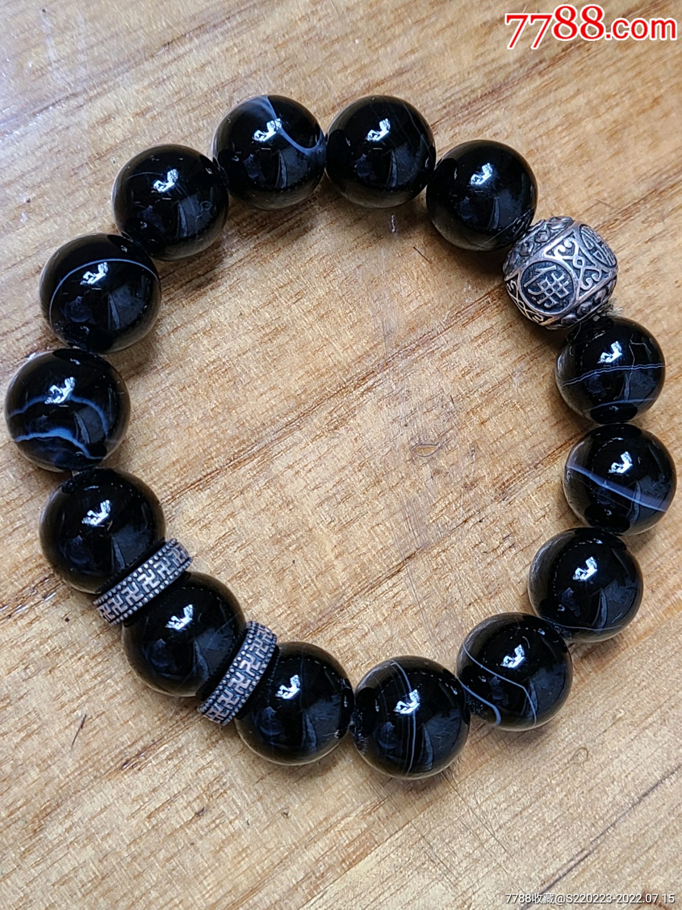 黑玛瑙银珠项链一条_玛瑙/宝石手串_图片欣赏_收藏价值_7788年历卡