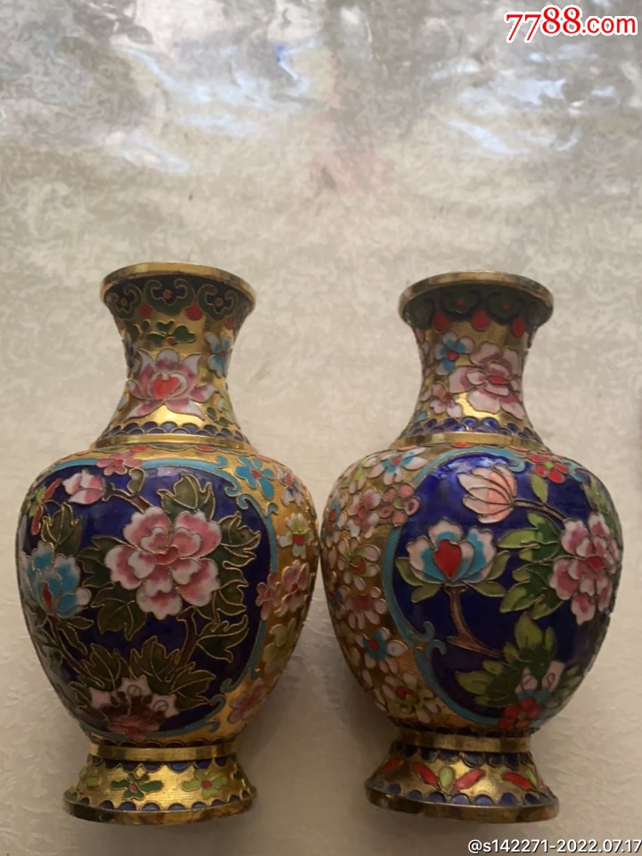 景泰蓝花瓶铜胎掐丝珐琅(高20厘米,1对重566克)货号16-3.