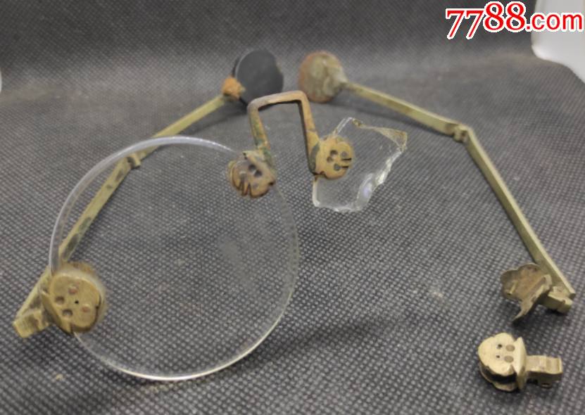 家传清末民初老石头眼镜一片,老式铜眼镜框一副_价格148元_第1张