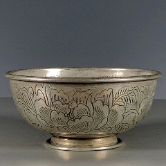 古董老银藏银浮雕花卉图碗摆件老物件旧货老铜器古玩真品收藏品