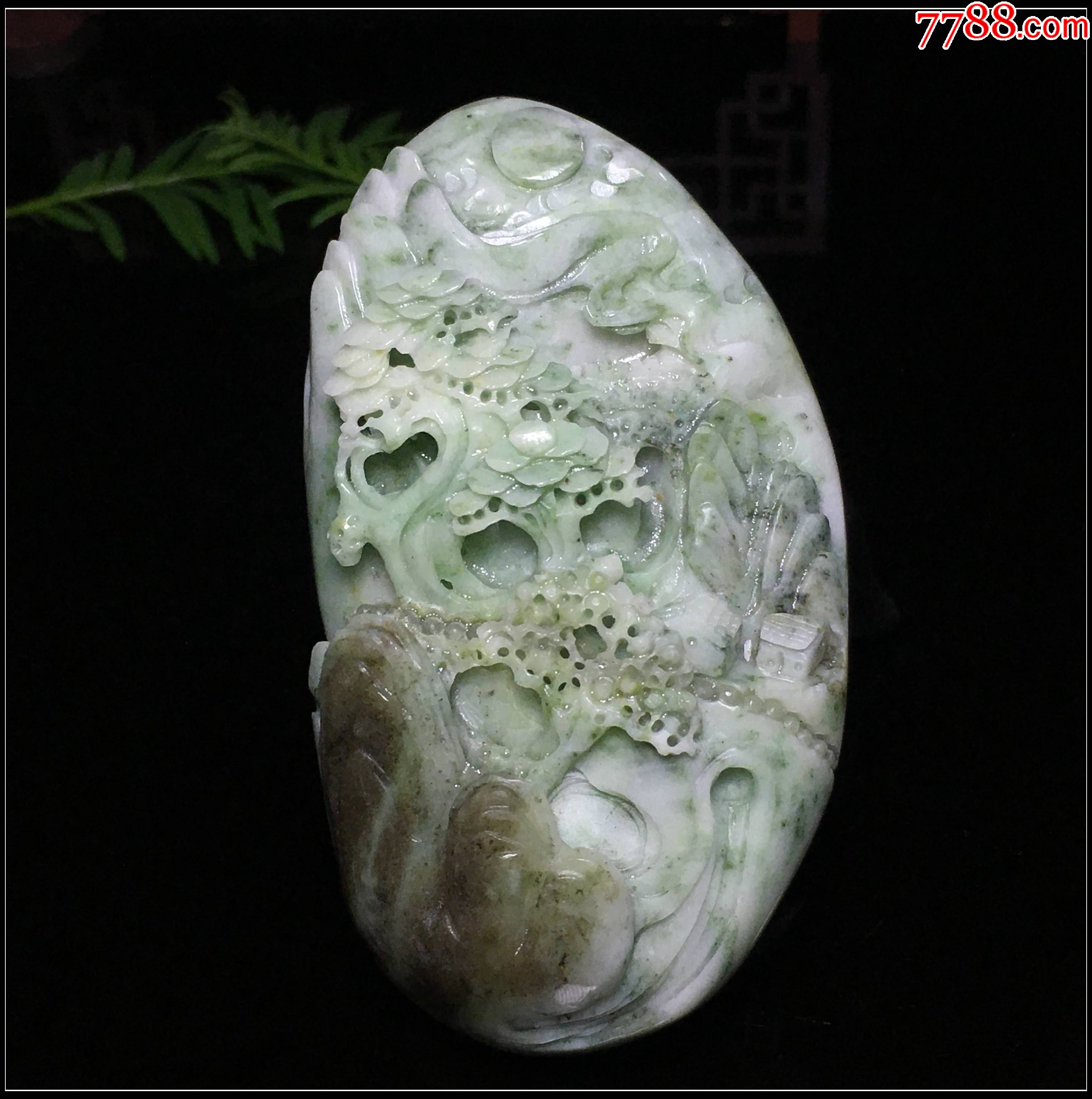 0258天然獨山玉俏色山水把玩件_價格248元_第1張_