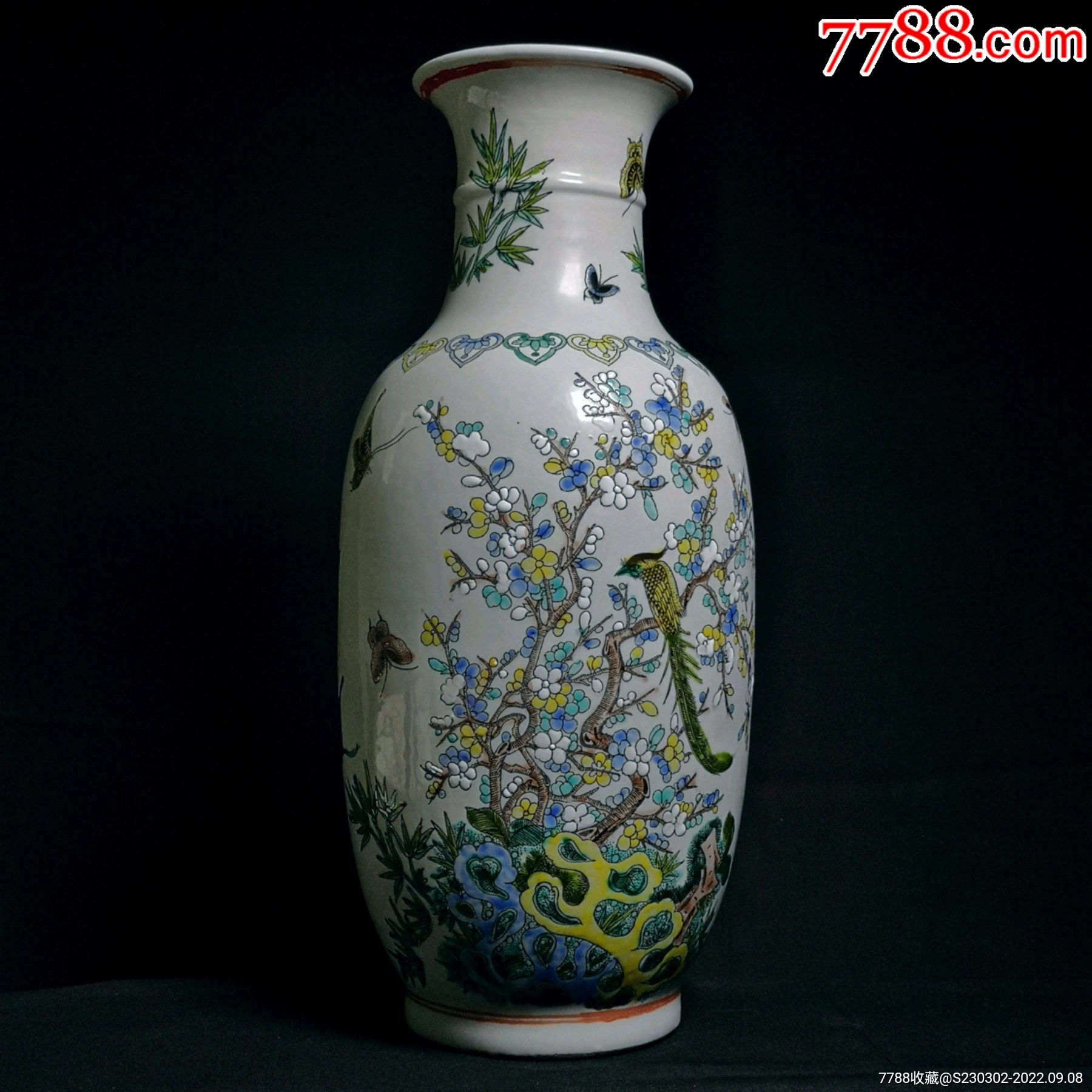 景德镇柴窑手绘粉彩堆彩青花瓷花瓶_价格888元_第1张