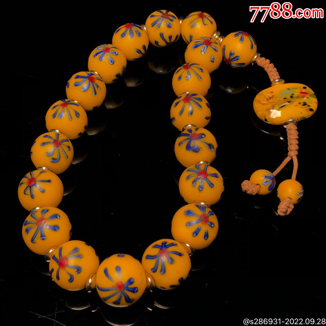 北京老胡同收的明清时期贵族黄老琉璃十八子佛珠手持尺寸约20毫米琉