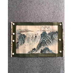 手工精裱精品山水畫(huà)一副，款不識(shí)自查，漏，尺寸66/44