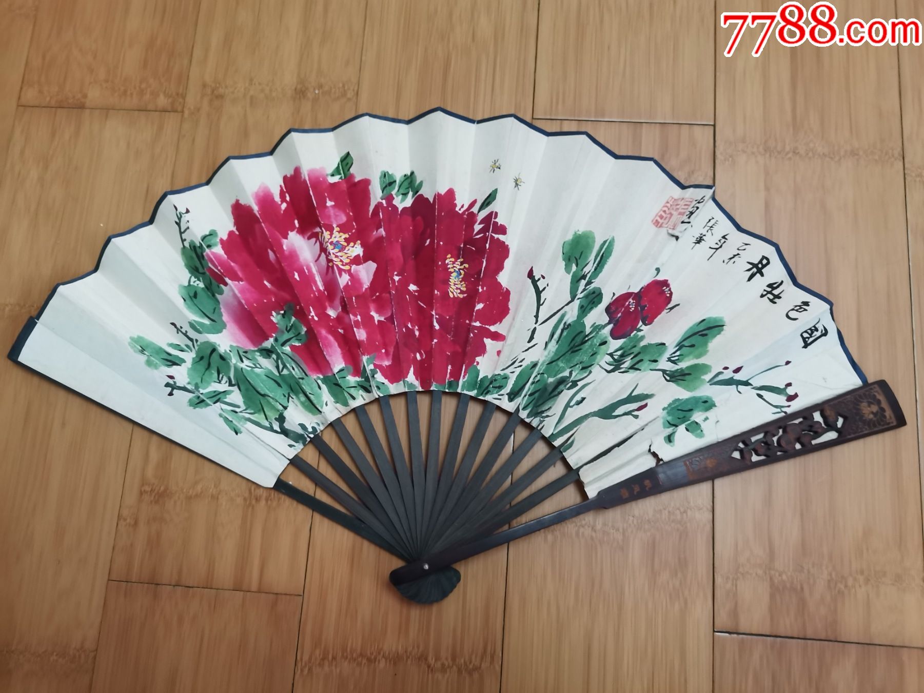 画家张华手绘国色牡丹折扇_价格20元_第1张