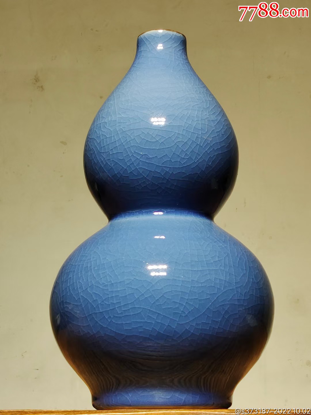 宋代官窑开片天青釉葫芦瓶器型饱满釉色肥厚开片自然收藏摆放佳品!高3__【7788收藏】