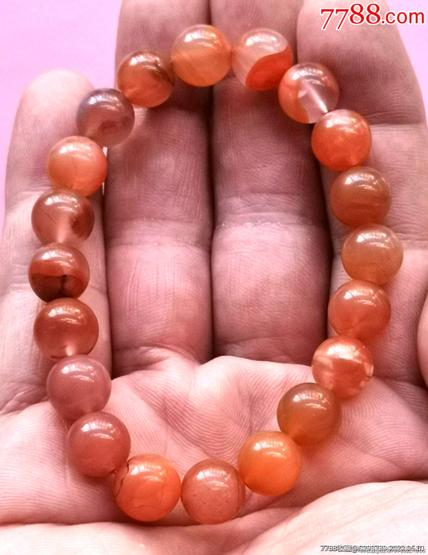9mm 天然保山南红冰飘红单圈手链一条,【描述】尺寸适中,颜色漂亮料子