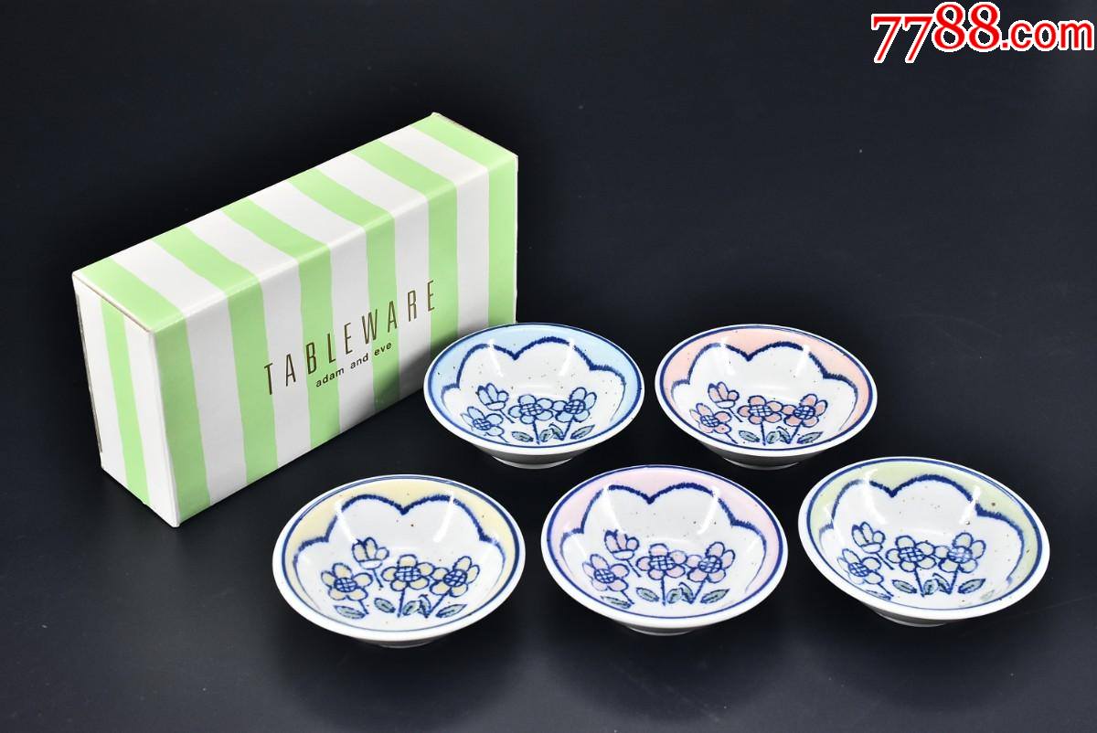 (丁7465)《日本亚当夏娃陶瓷器》原盒茶碗五件全日本传统工艺陶瓷器