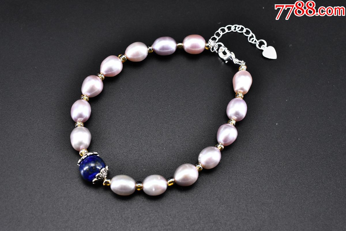 (pa3106)《天然珍珠手串》一件全新青金石隔珠样式精美_价格48元_第1