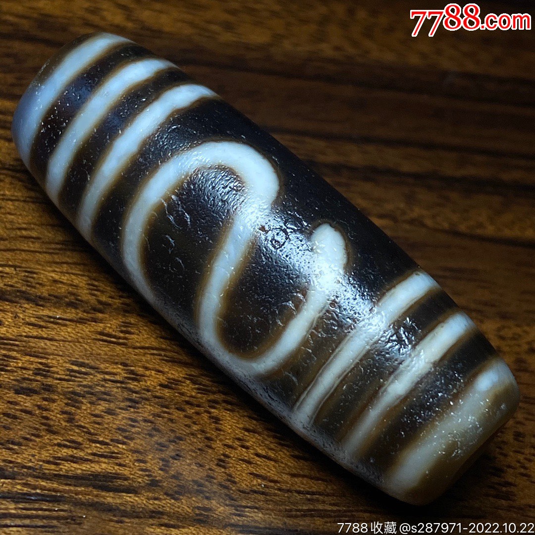 藏区回流老料高油包浆开片【金钱铭天珠】尺寸:56*21毫米图腾清_价格