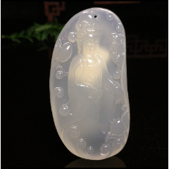 冰種白瑪瑙站像玉觀音吊墜