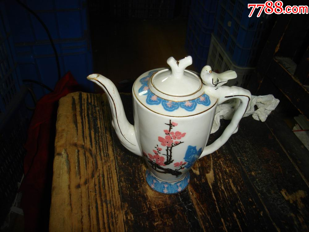 中國醴陵瓷器，鳥鳴壺，成套，1個壺，1個蓋子，1個底盤，4個杯子，具體看圖_價格599元_第7張_