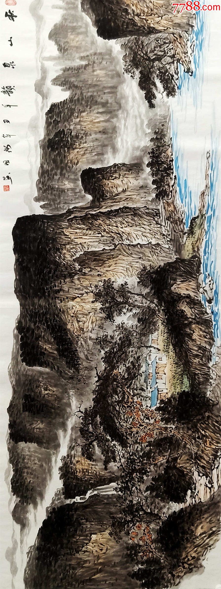 【180×70cm,授权398元放漏】知名书画家陆弼国大幅山水:秋山泉韵__【7788收藏__收藏热线】