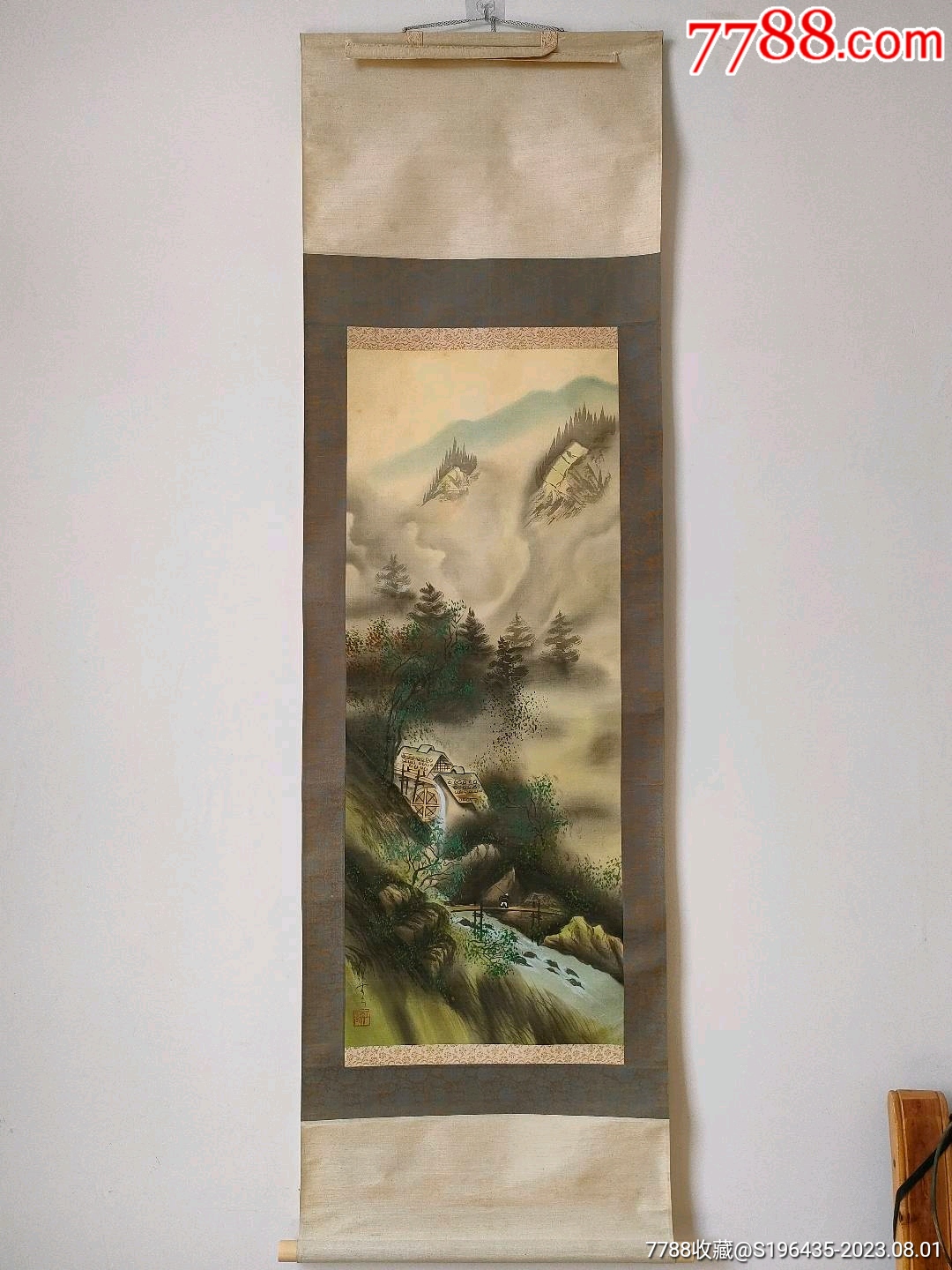回流传世手绘山水风景图老绫裱绢本卷轴画_山水国画原作_古陶堂【7788商城】