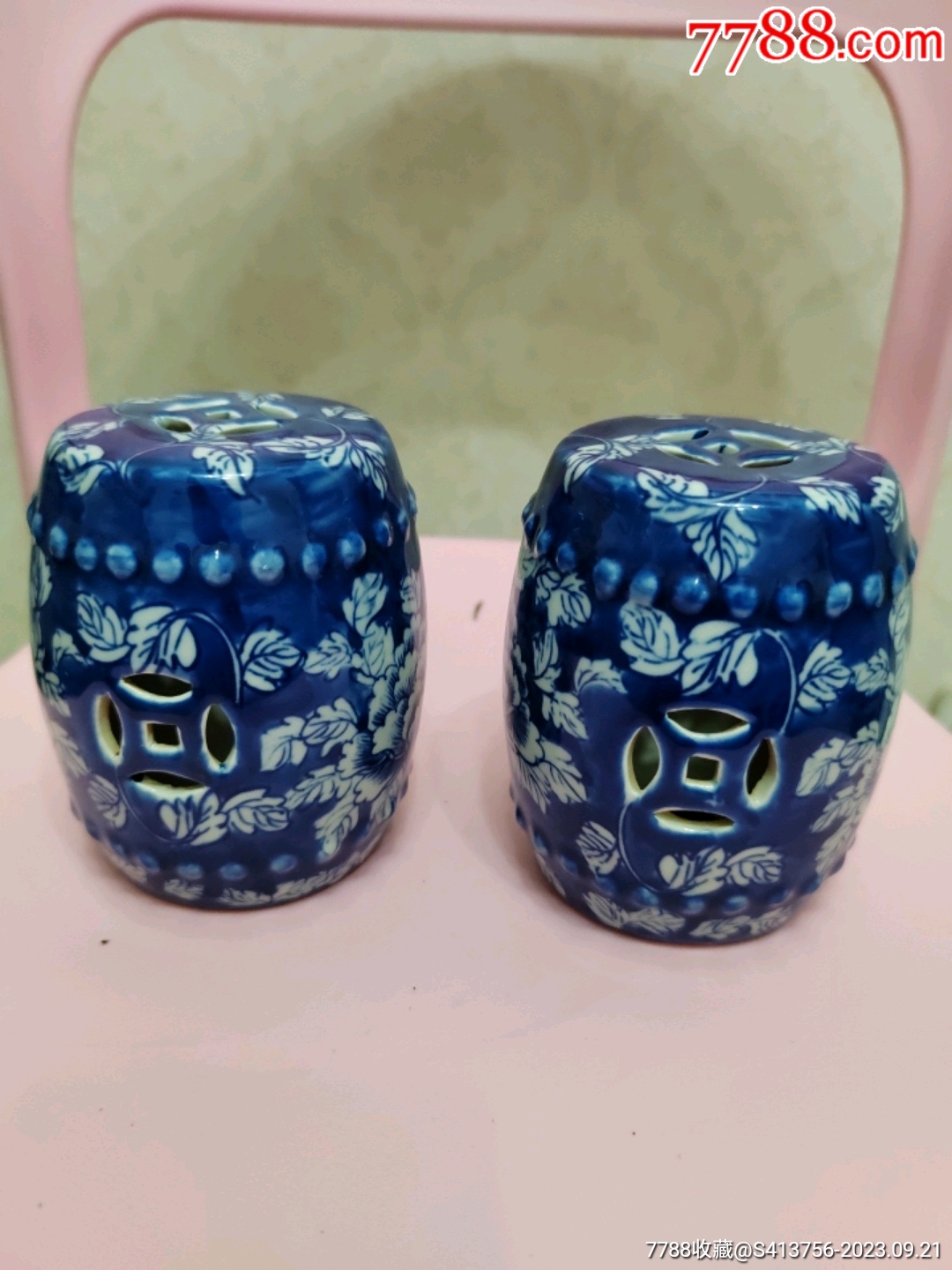 青花繡墩擺件一對_價格160元_第1張_