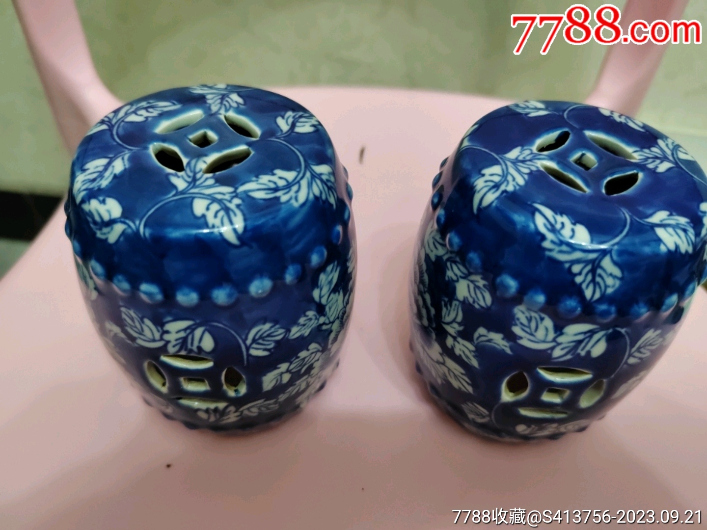 青花繡墩擺件一對_價格160元_第3張_