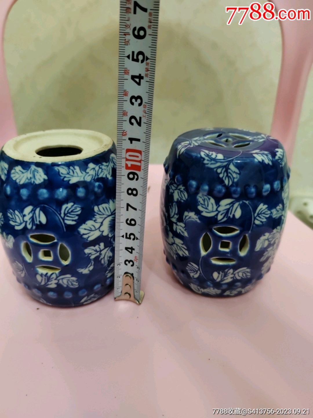 青花繡墩擺件一對_價格160元_第5張_