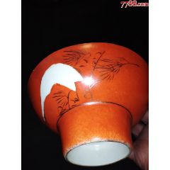 清代珊瑚红描金松鹤纹高足碗老货包真包老大开门瓷器精品__【7788旧书网】