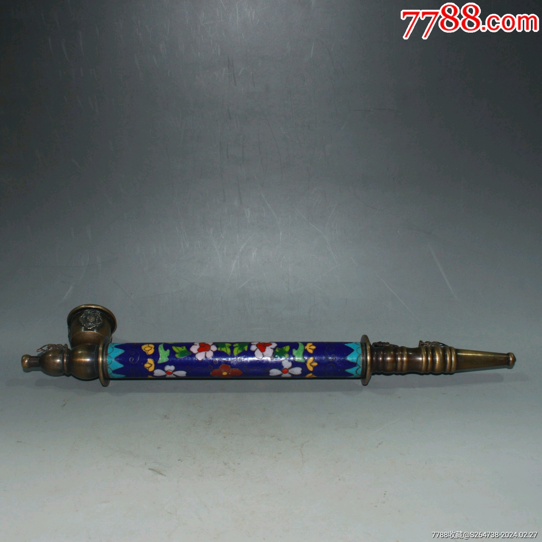早期收藏纯铜景泰蓝掐丝烟枪烟袋摆件做工精细品相如图尺寸：长38厘米宽7__【7788收藏__收藏热线】