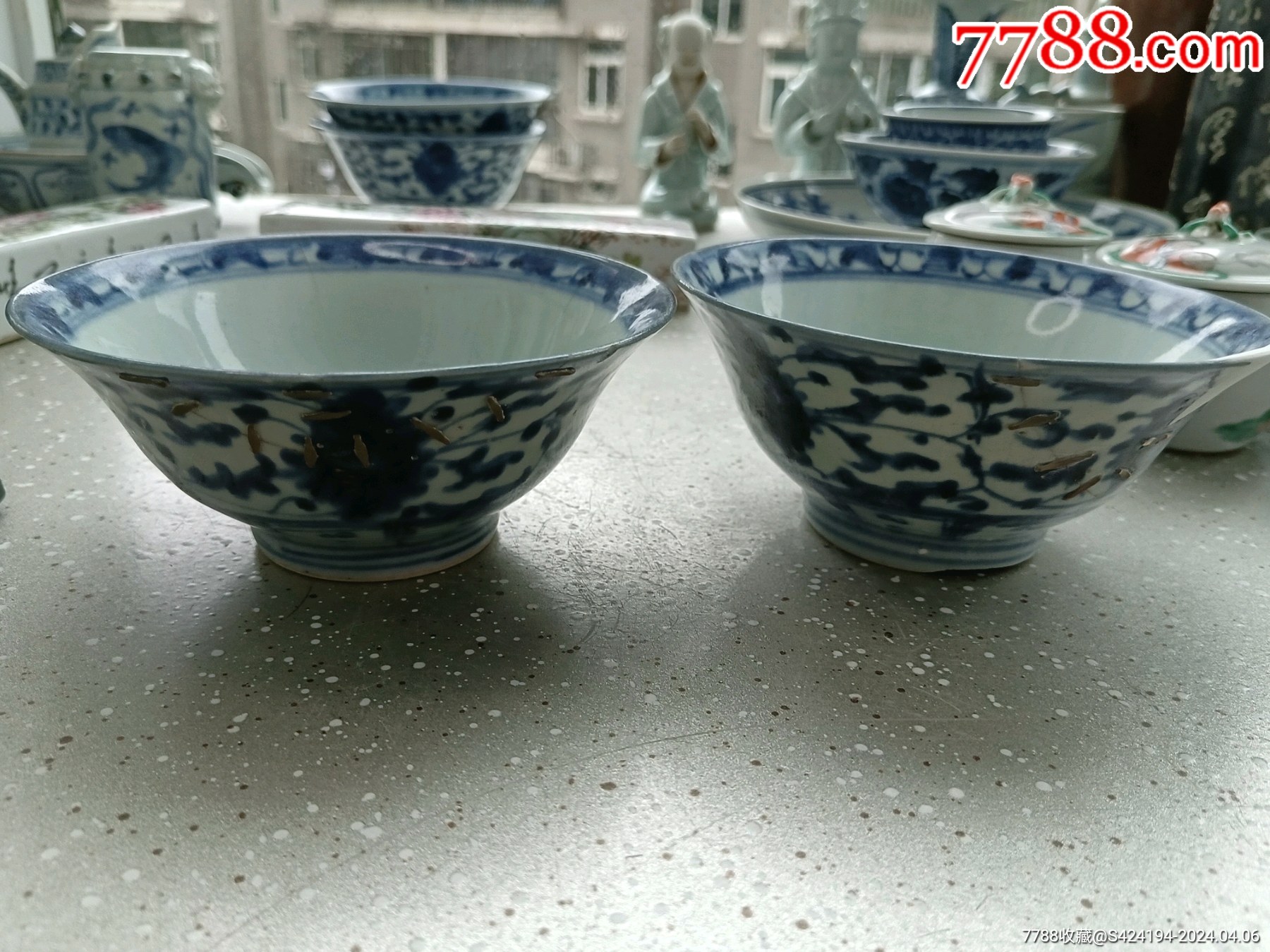 清代青花花草纹撇口碗标本一双__【7788收藏__收藏热线】