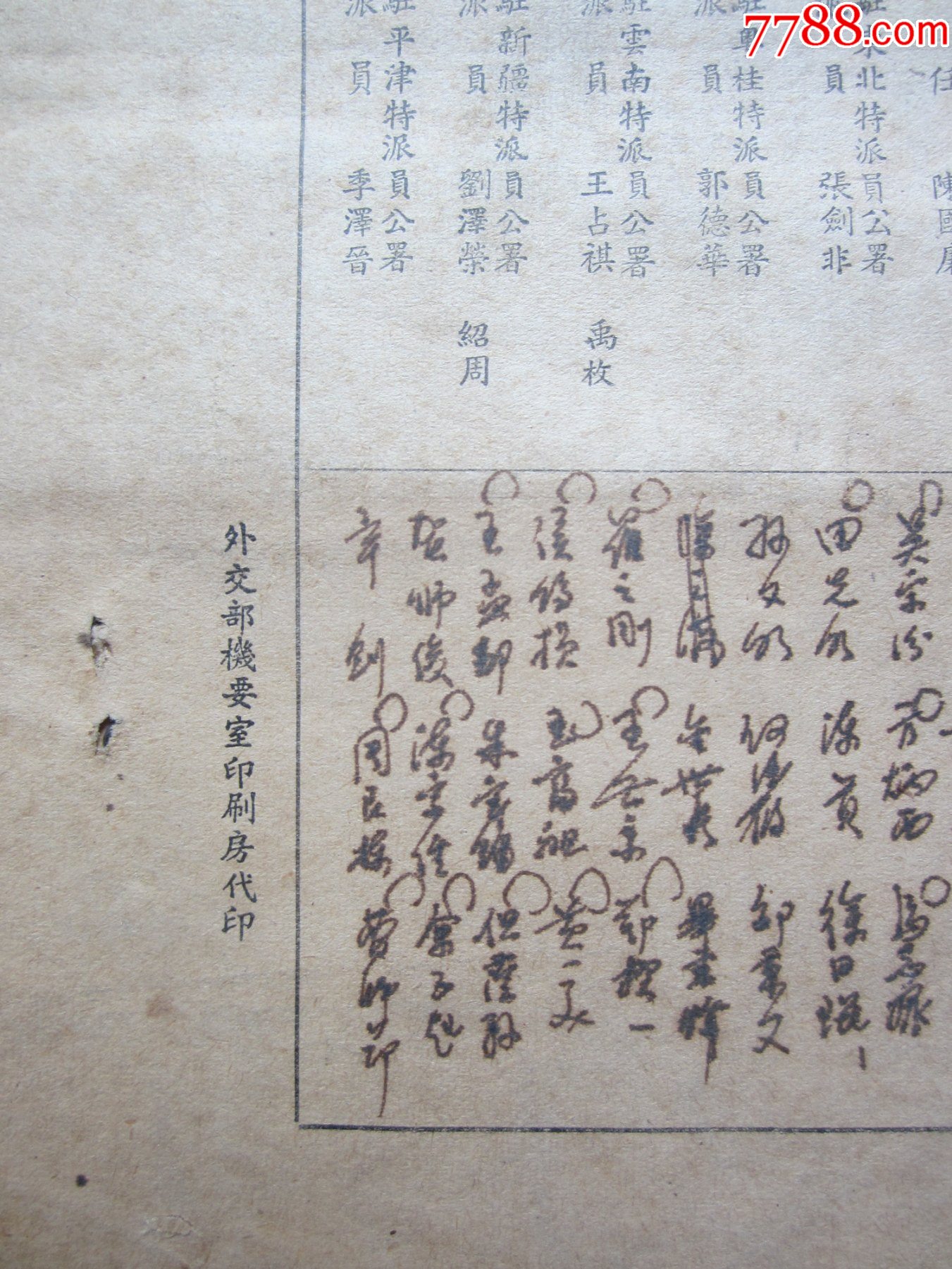 民國37年外交部職員名錄（六頁）185㎜×250㎜_價(jià)格380元_第10張_
