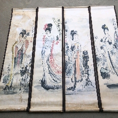 张大千四大美女字画国画人物画四条屏美人图挂画贵妃出浴图__【7788旧书网】