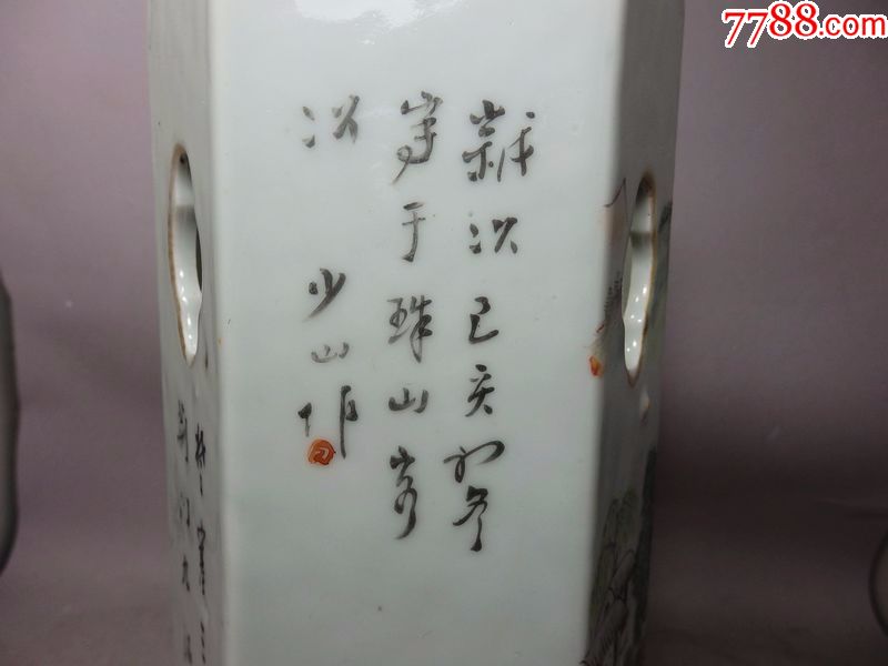 清代少山氏浅降牧牛图绘画六方帽筒