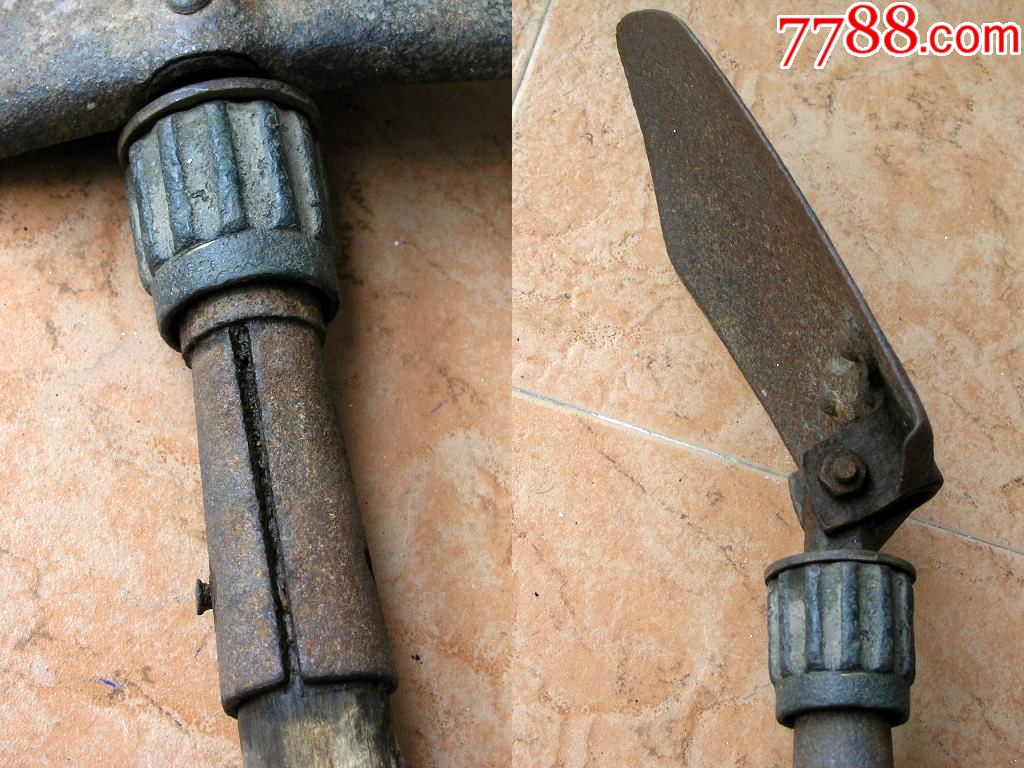 怀旧收藏171001-二战美军遗留可折叠多功能铜攥工兵铲铁锹74.5cm