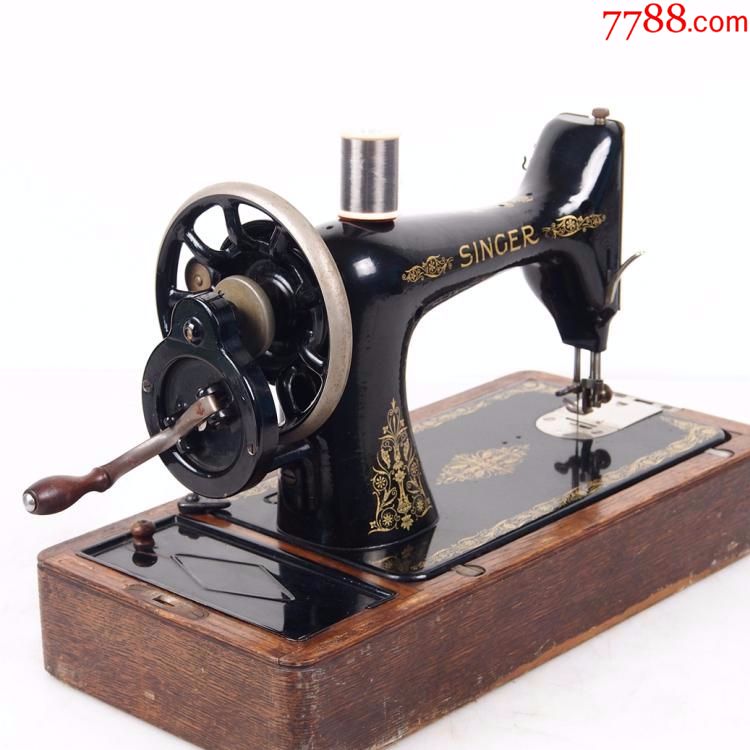 1929年英国苏格兰产古董胜家singer手摇缝纫机带箱配件全9品_价格