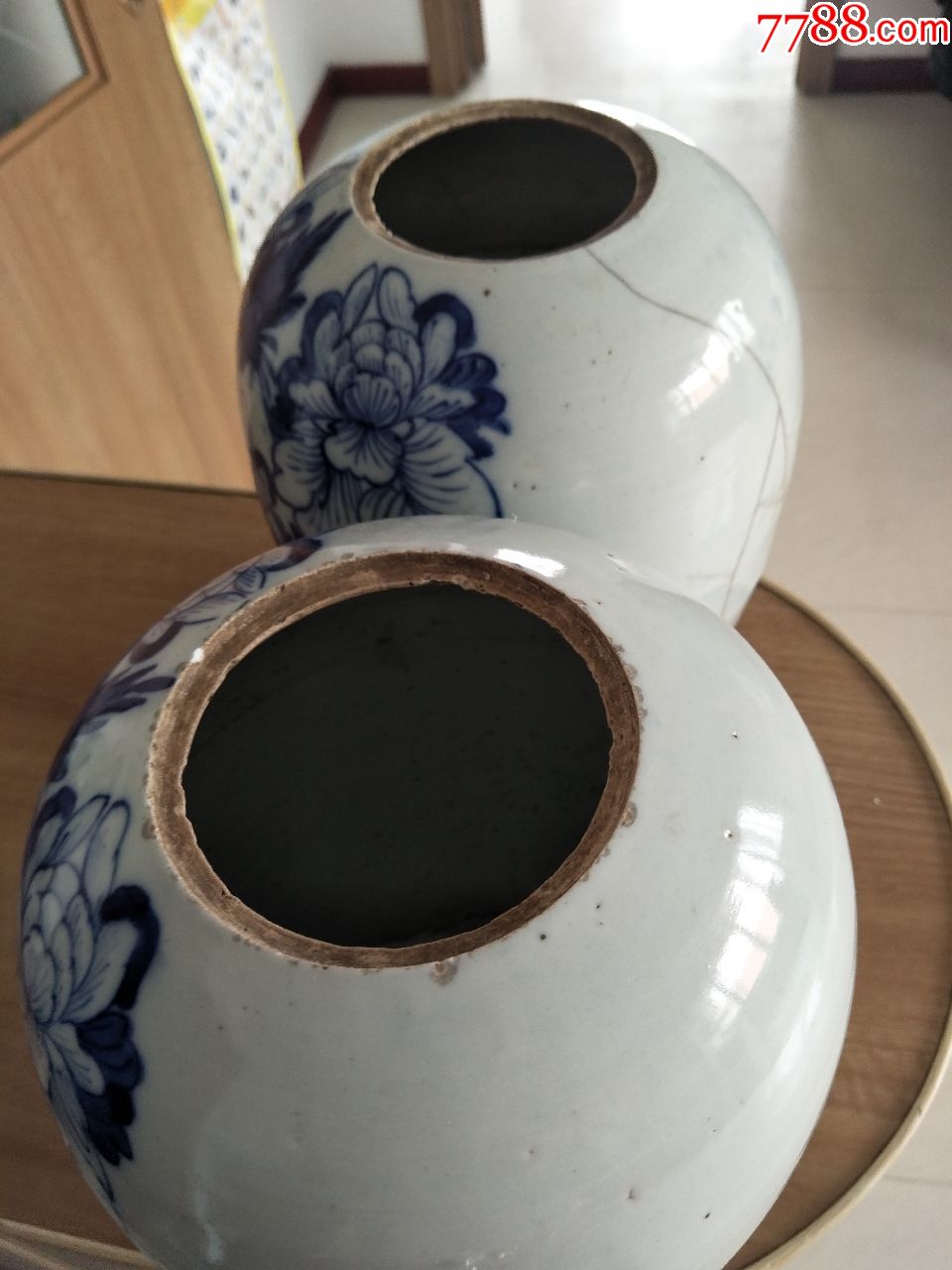 福在眼前青花冬瓜罐子一对,28厘米高.一全一个有纹