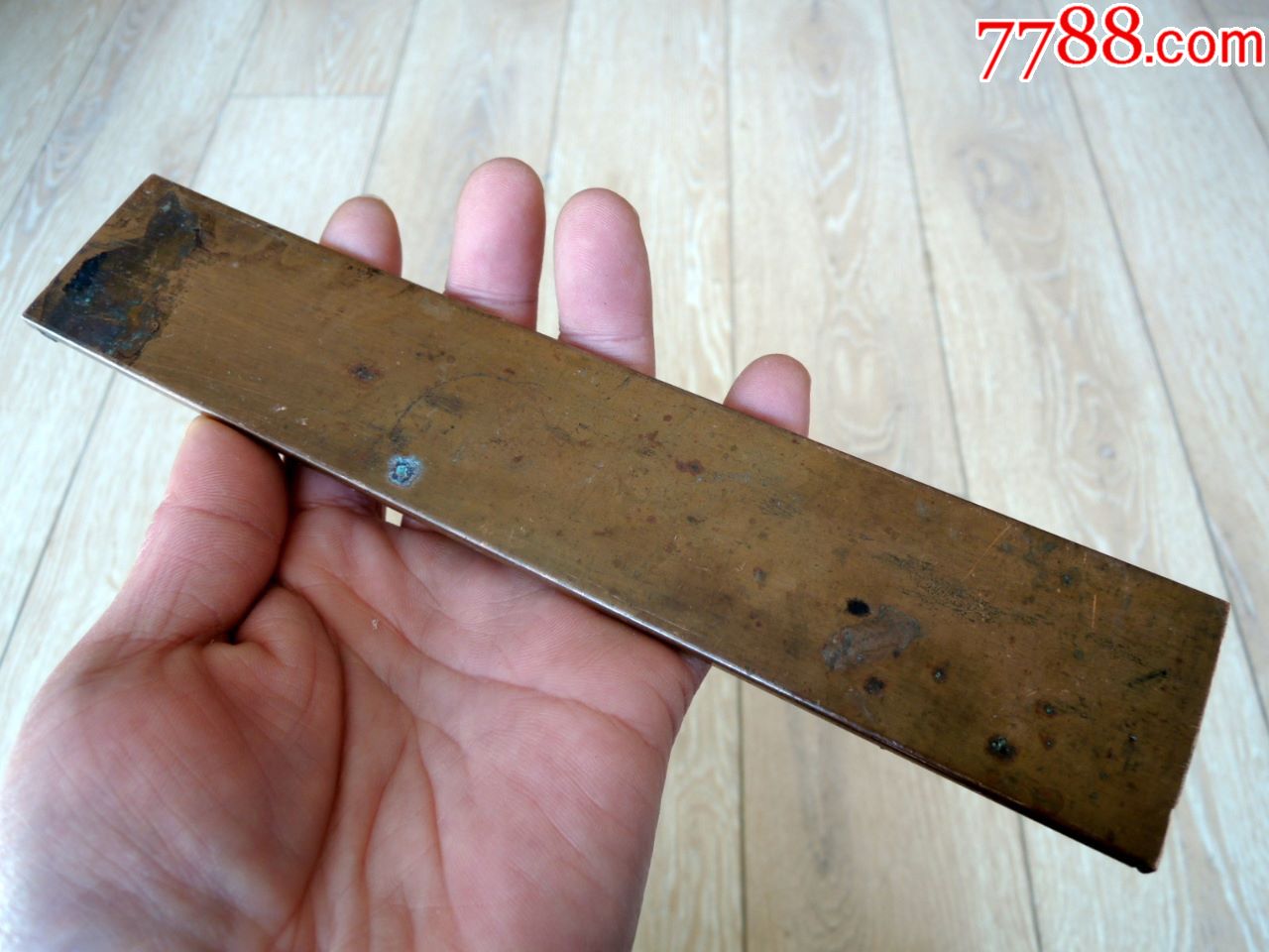 文房收藏180103民国边疆自制素面厚料红铜镇纸21cm371g