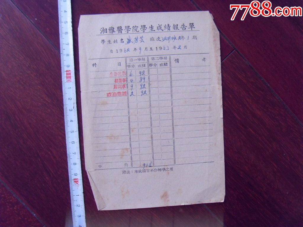 湘雅医学院成绩报告单