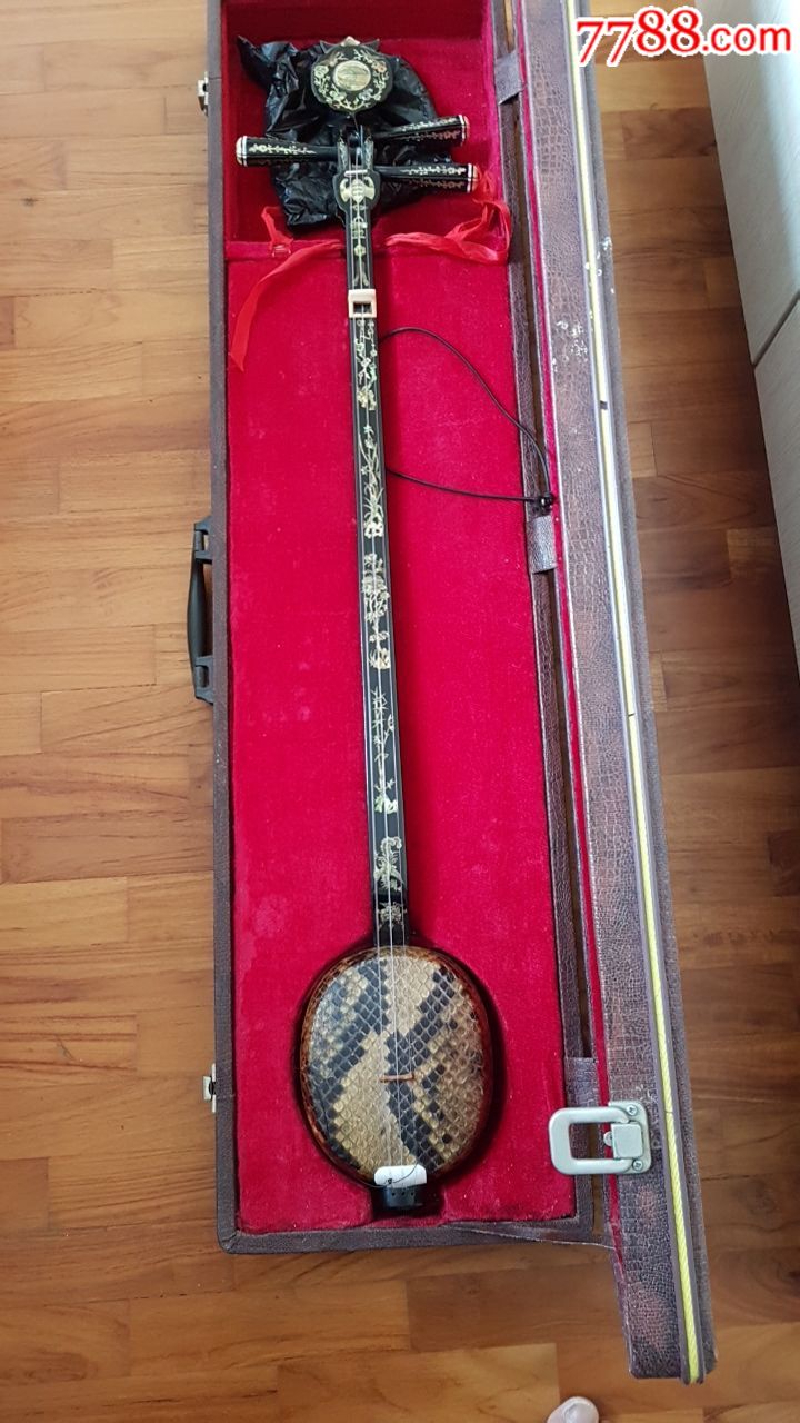 潮州旧料乌木镶镙钿专业演奏级小三弦