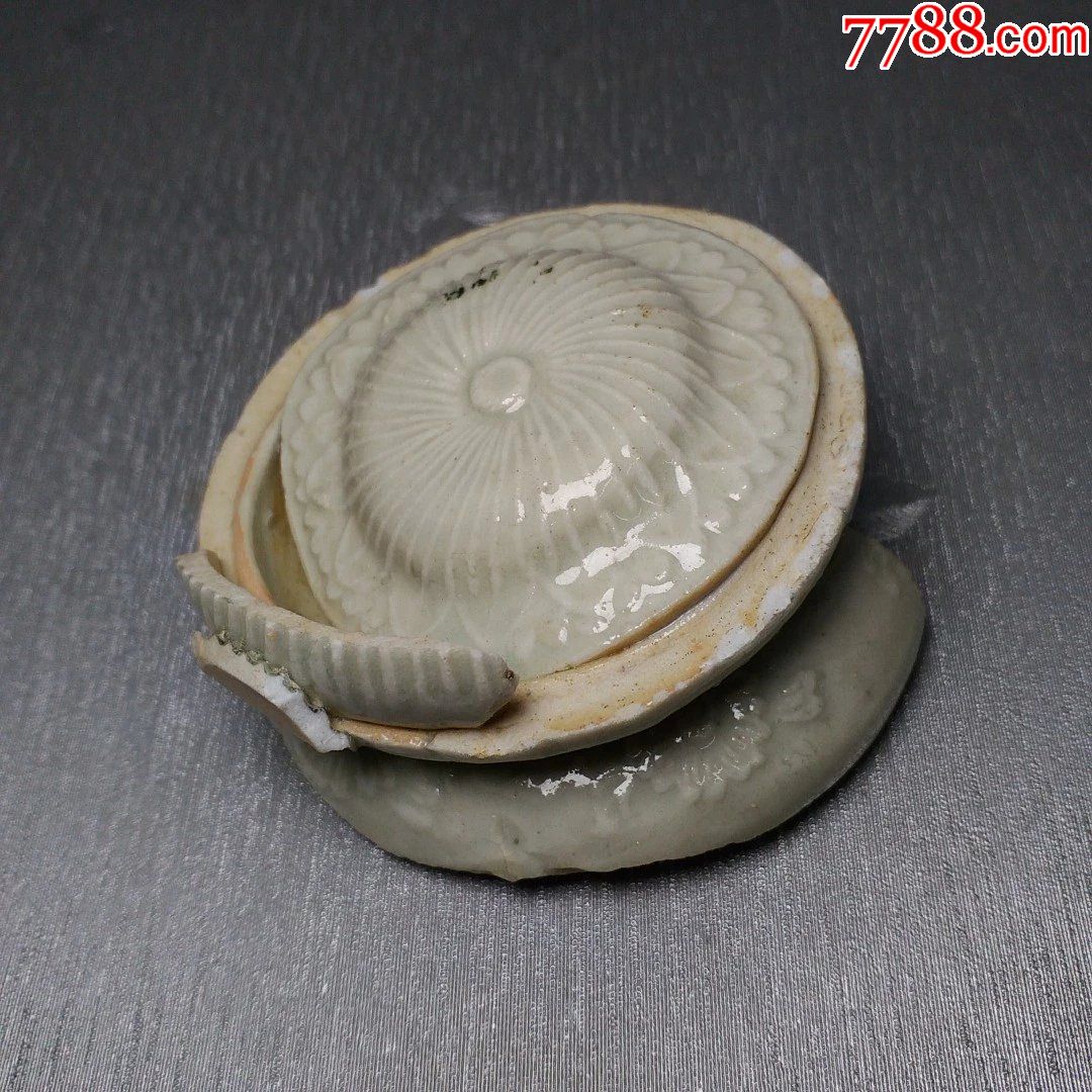 宋代青白花纹残盖古瓷片